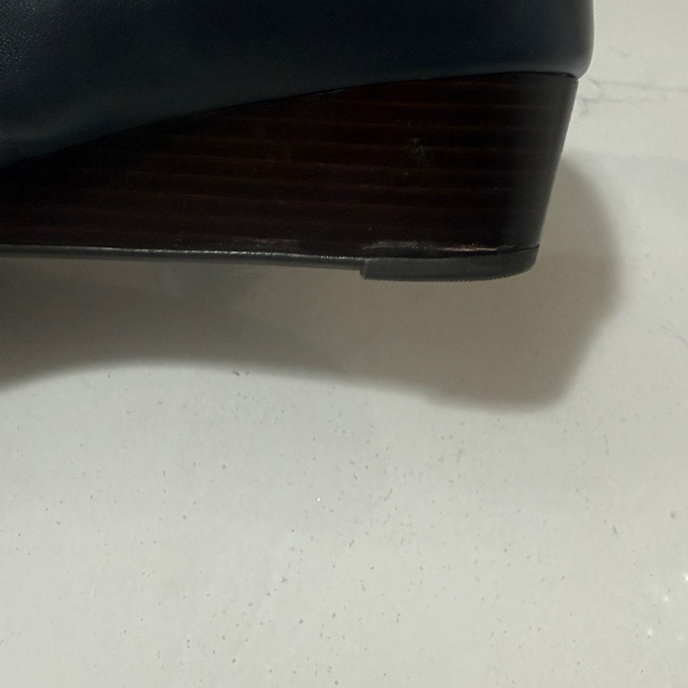 Cole Haan Women's Navy Peep-Toe Flats with Gold Accent - Picture 15 of 16